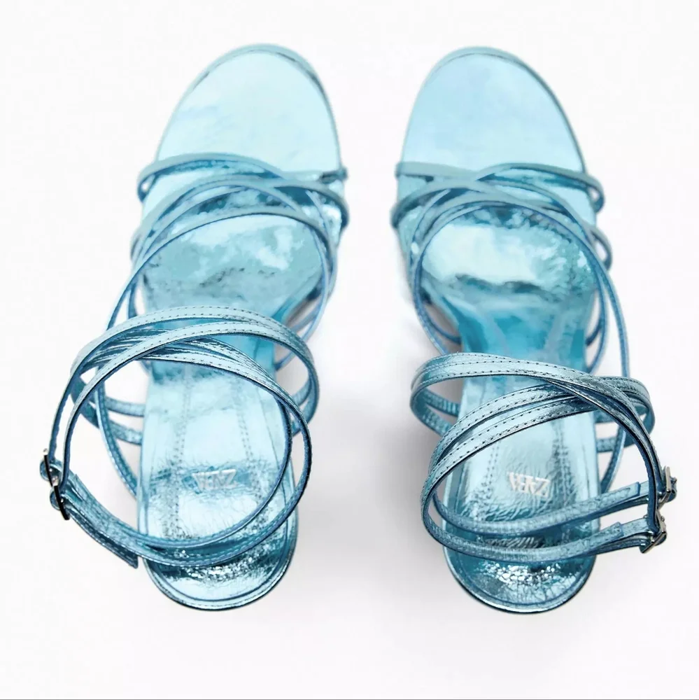 ZARA LIMITED EDITION METALLIC HEELED LEATHER SANDALS